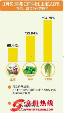 阜阳3月CPI上涨2.8% 猪和大白菜领跑